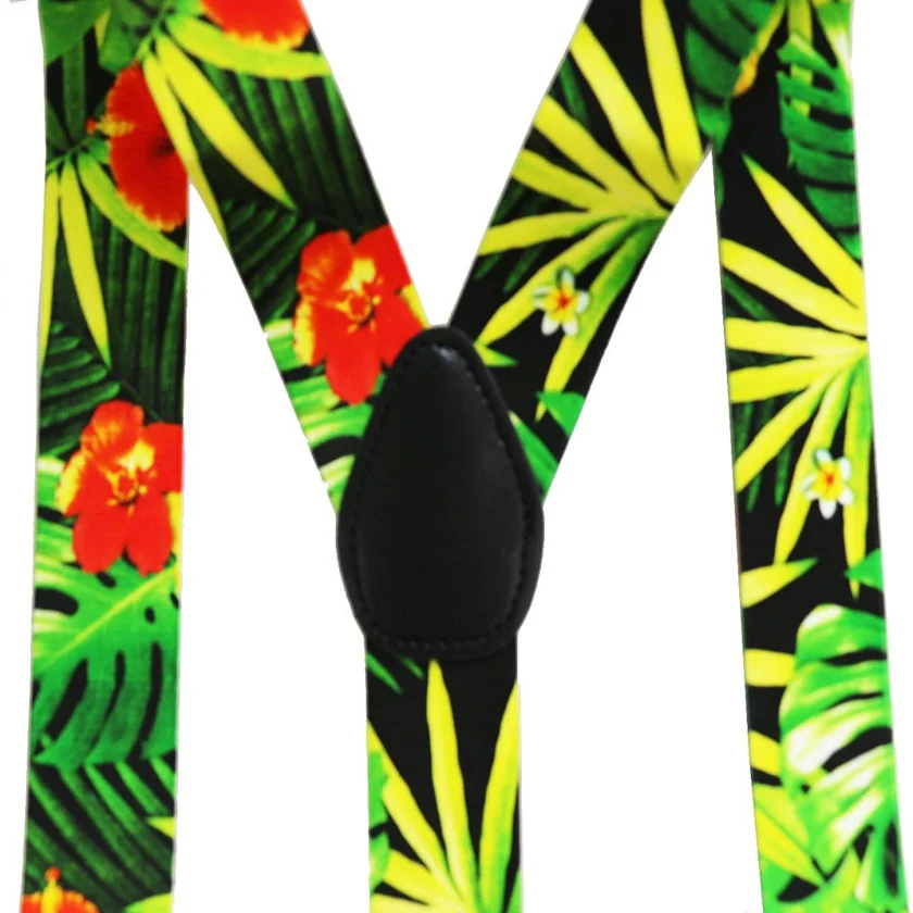Новинка 3,5 см широкие модные подтяжки унисекс с тропическими растениями и цветочным узором; эластичные подтяжки с y-образной спинкой