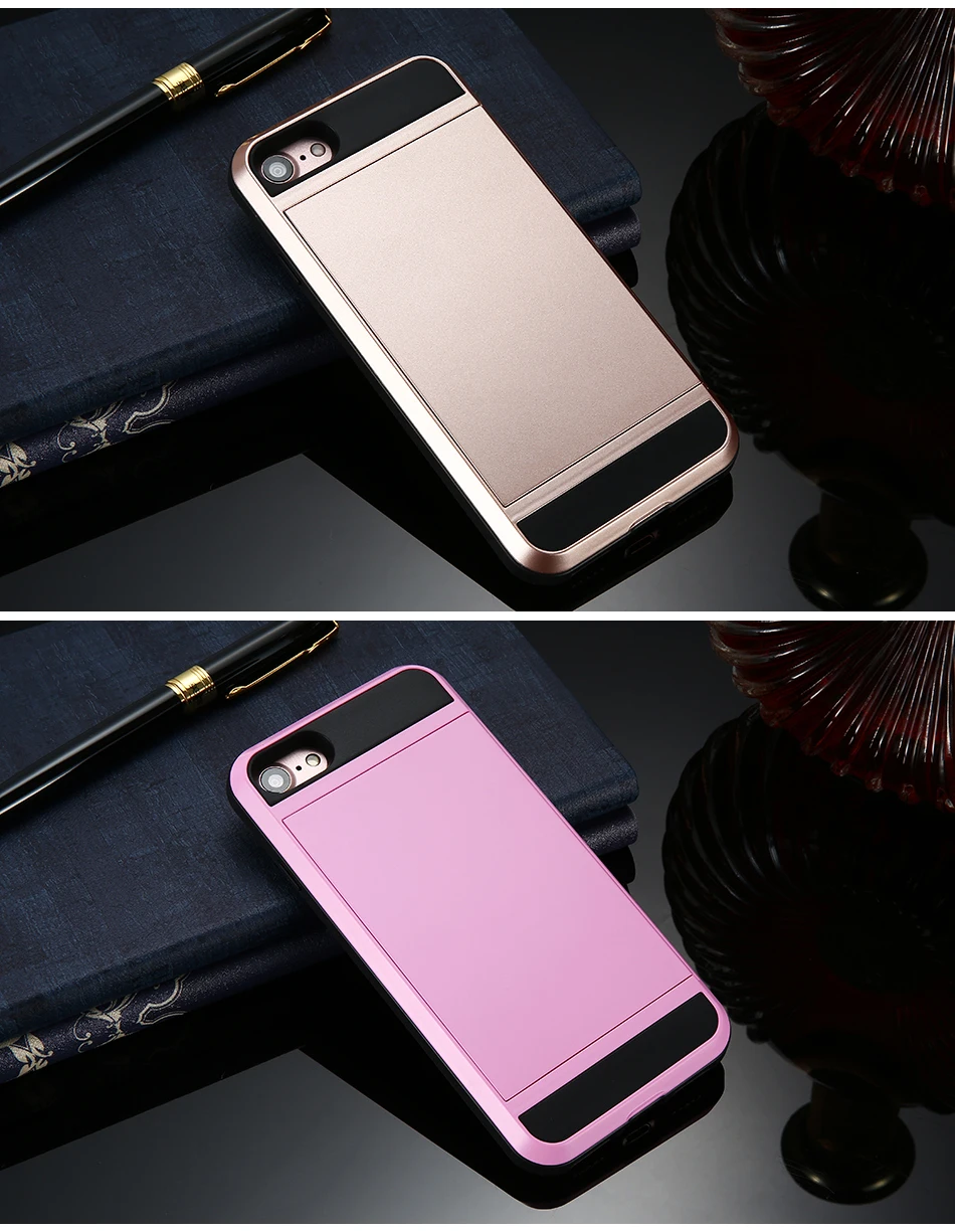 MR.YI Armor Case For iPhone 7 6 6S Plus 5 5S SE 5C Back Cover Slide Hidden Card Holder Phone Case For iPhone 5 6 6S 7 Plus Cover (14)