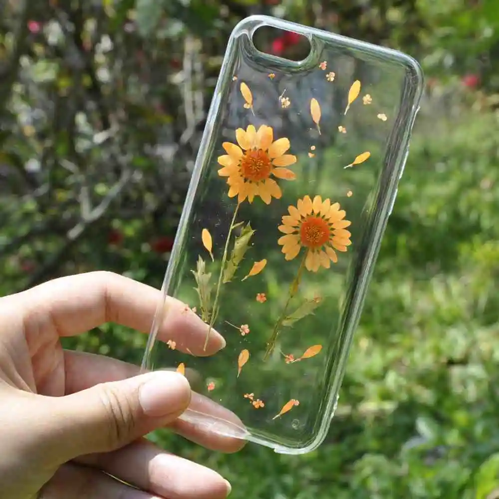 

Boxkeya 100% DIY Handmade Natural Real Dried Flowers Cases For iphone X 6S 7 7 Plus 8 8 Plus 5S Clear Soft TPU Back Cover Coque