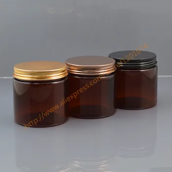 

200g Aluminum Can PET Food storage 200ml brown Plastic Food Container Cream brown Jar with black/gold/bronze aluminum lid
