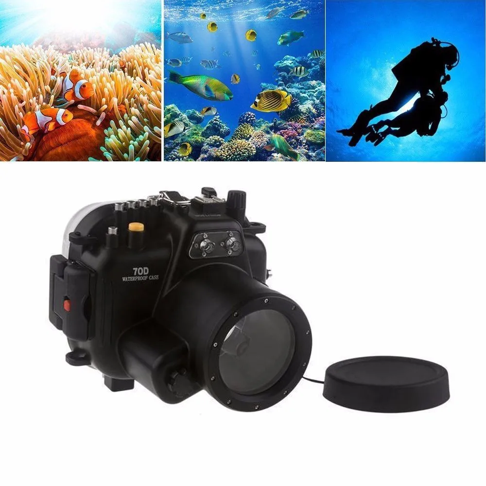 US $309.81 Meikon 40M Waterproof Underwater Camera Housing Case For Canon EOS 70D 1855mm Lens