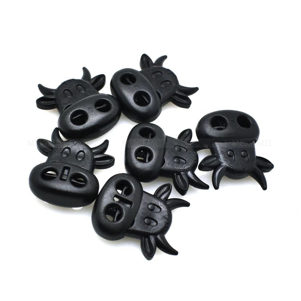 Cow Head Style Black Toggle Clip Plastic Cord Lock 5 Pack