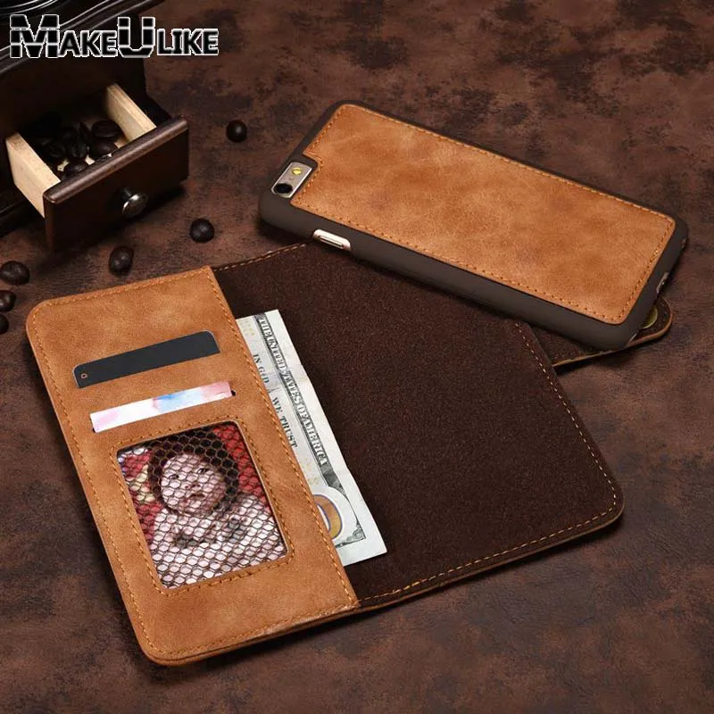 

Luxury Flip Wallet Detachable Magnetic Back Cover Case For Apple Iphone 6 6S iPhone6S 4.7 inch PU Leather Phone Bags Cases Pouch