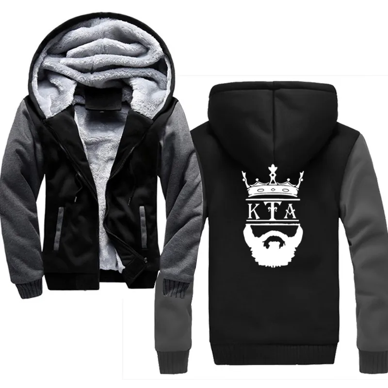 

crown and kta Winter Thickened Warm Coat Male Sweatshirts Coat Zipper Cardigan Hoody Man Clothing