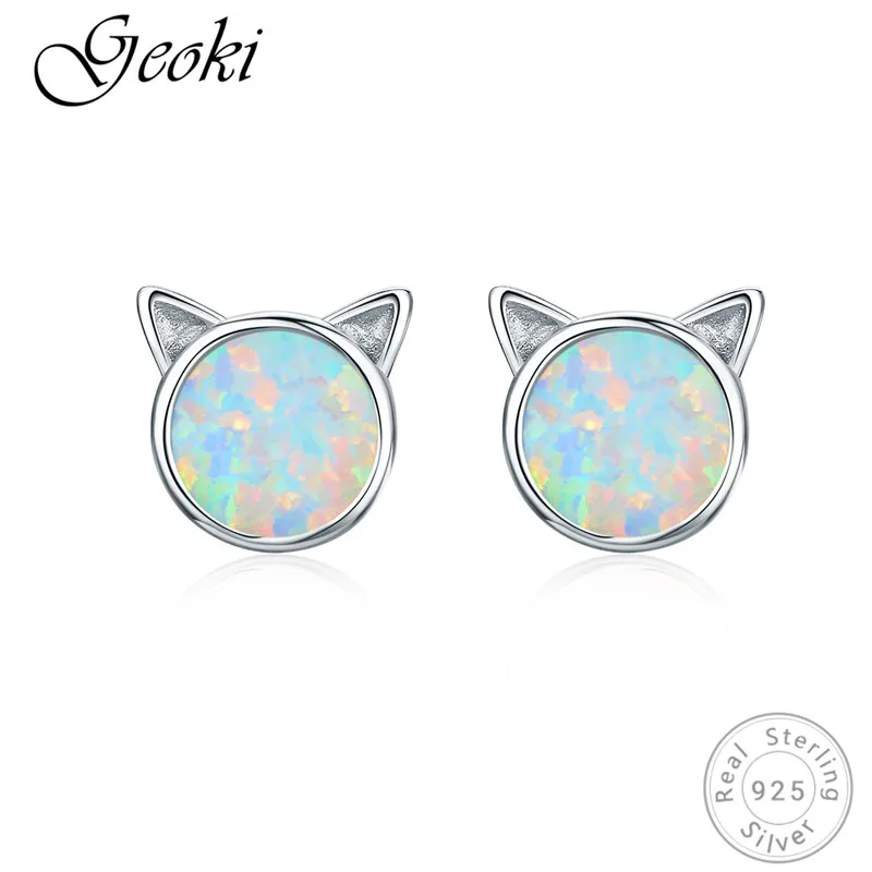 

Geoki 925 Sterling Silver Colorful Round Stone Cat Stud Earrings Rose Gold Kitty Earrings for Women Birthday Luxury Jewelry