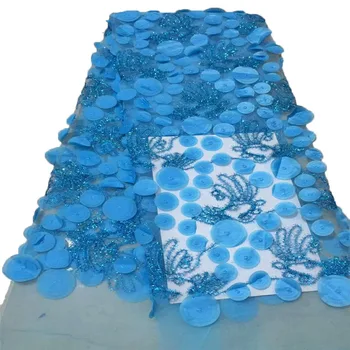 

Latest French 3d flowers sequin Net Lace Fabric African lace Fabric Nigerian 3D lace fabric with sequins HX353-1