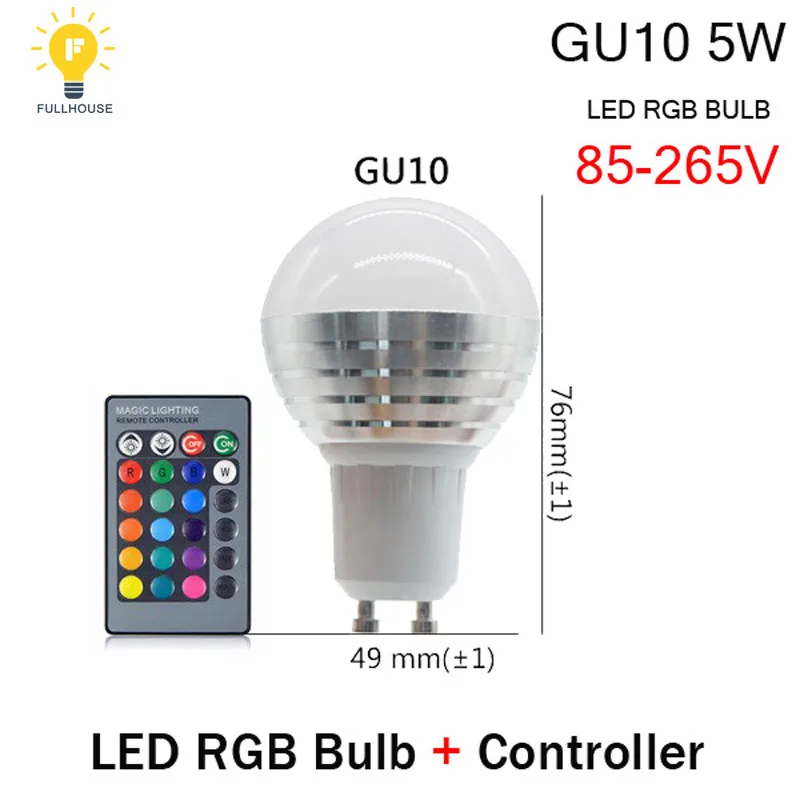 6 шт./лот E14 E27 GU10 MR16 светодиодный цветная(RGB) Светодиодная лампа 3 Вт 5 Вт 9 Вт светодиодный прожектор AC85-265V+ 24-кнопочный ИК-пульт дистанционного управления Lampara