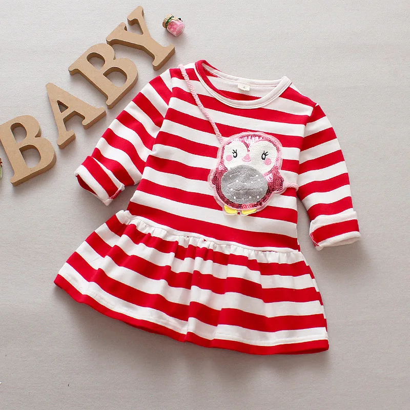

BibiCola 2018 spring&autumn Baby girls dresses infant toddler full sleeve cotton silk dress lovely girls cartoon pocket clothes