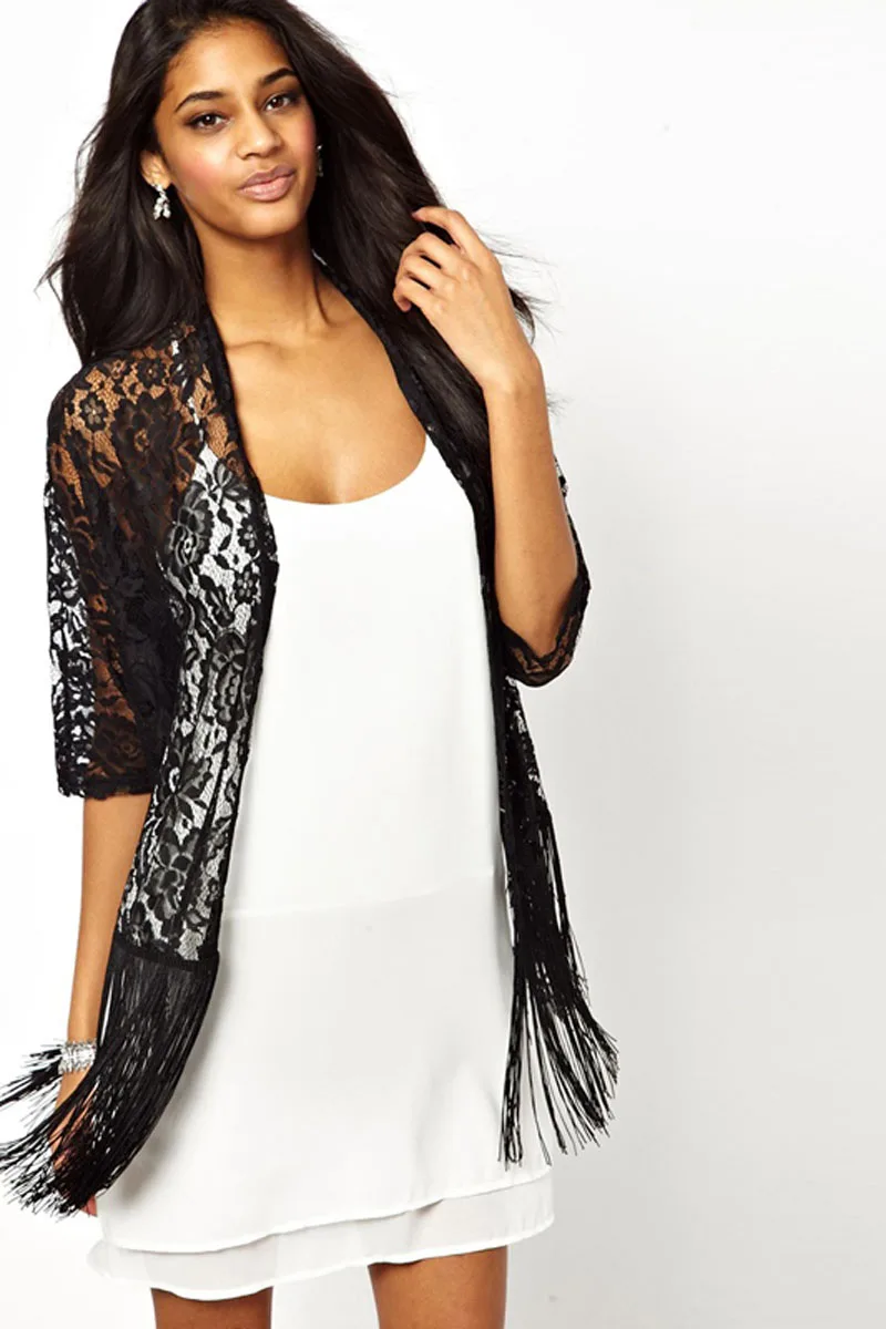 

Fashion Lady Tassel Coat Hollow-Out Lace Jacket Womens Stylish Coat for Women
