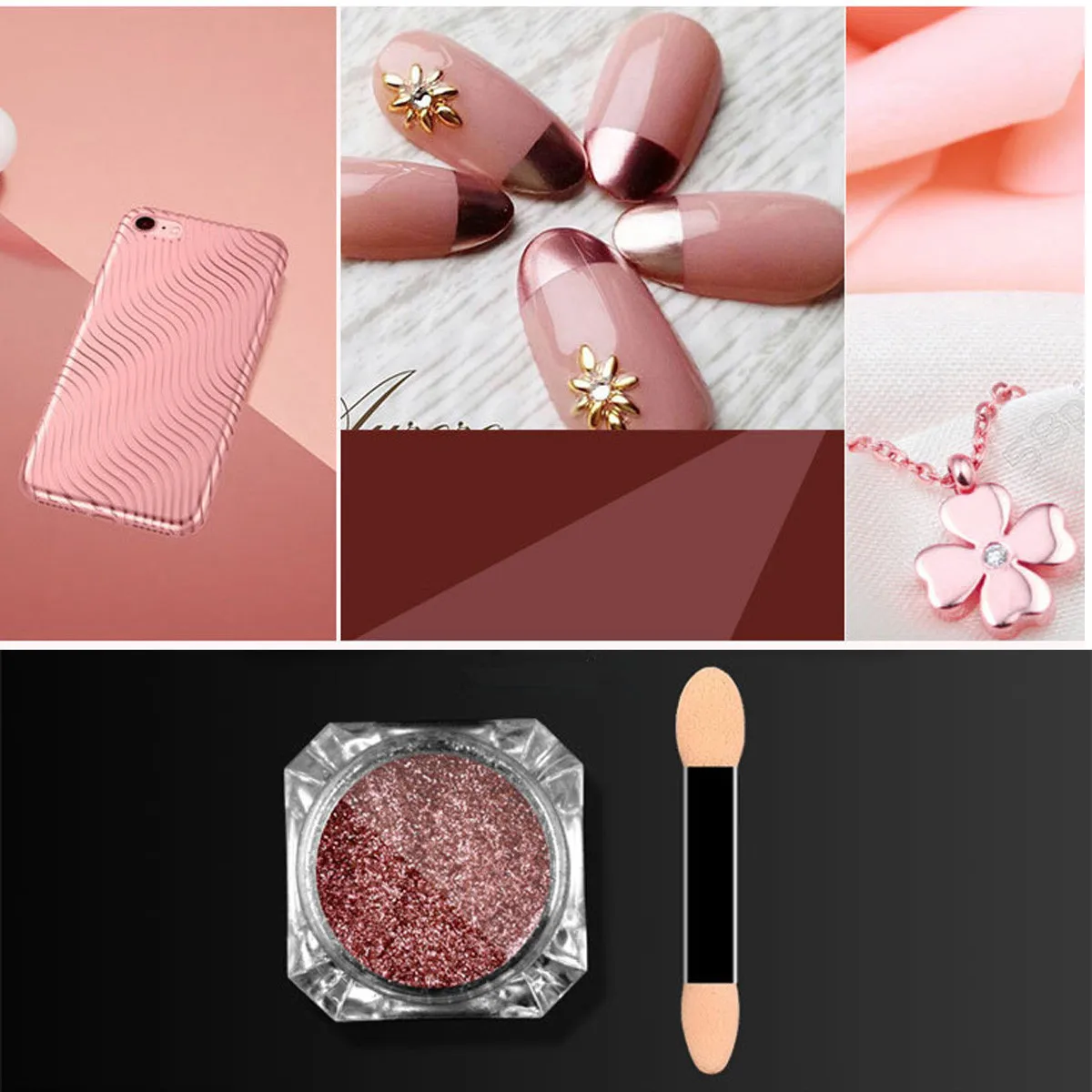 Rose Gold Nail Powder Metallic Nail Art Sparkles Glitter Dust Mirror