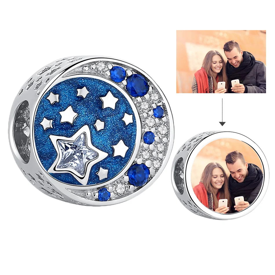

Forewe New Original 925 Sterling Silver Bead Charm Blue Enamel Moon Star Forever Love Charm Fit Bracelet Customize Photo DIY Jew