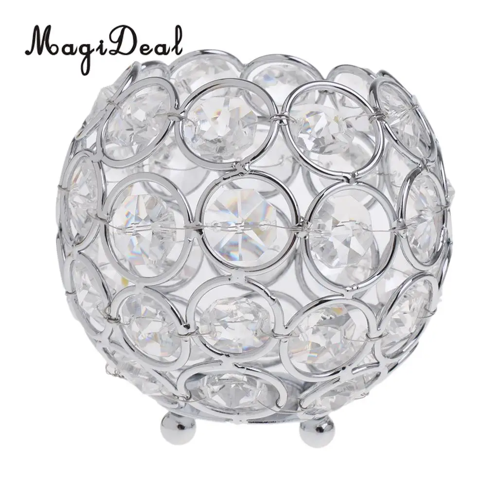 2x Crystal Bling Candle Holder for Wedding Party Dining Table DIY Decoration Dia. 8cm_ Silver
