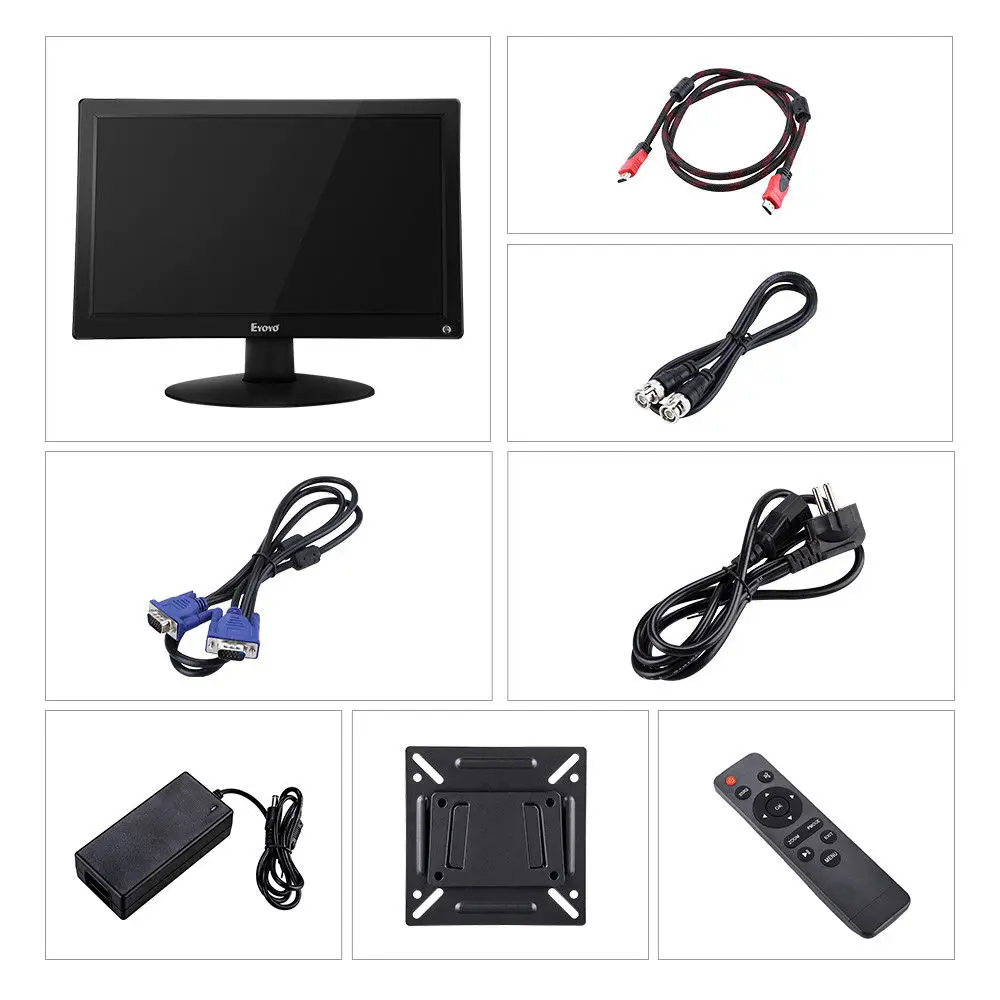 EYOYO 15," ips lcd HD монитор Дисплей 1920x1080 Видео цветной экран 178 градусов с AV/VGA/BNC/USB входом для ПК CCTV Cam DVD