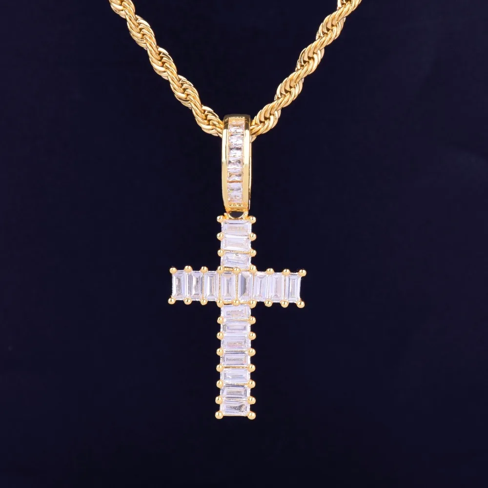 Мини багет крест кулон ожерелье с 4 мм теннисная Цепочка Золото Серебро AAA кубический циркон мужские и женские хип хоп рок ювелирные изделия