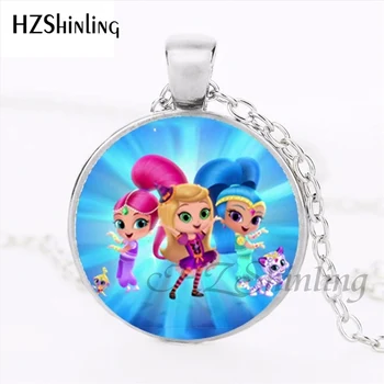 

HZShinling MINI-0061 New Arrival Shimmer and Shine Necklace Glass Dome Anime Jewelry Art Photo Pendant Necklace Children Gift