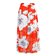 Женская юбка с завышенной талией, длинная юбка из шифона, юбка из тюля с принтом, повседневная юбка в пол, Falda, лето# F