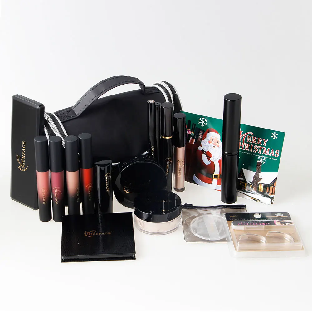 

niceface Fascinating Makeup Kit with Matte Liquid Lipstick Highlighter Eyeshadow False Eyelashes Foundation Brush Set