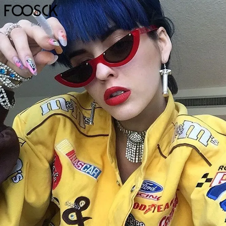 

FOOSCK Women Retro Small Black Red Pink Cute Sexy Cat Eye Sunglasses Female Vintage for lady UV400