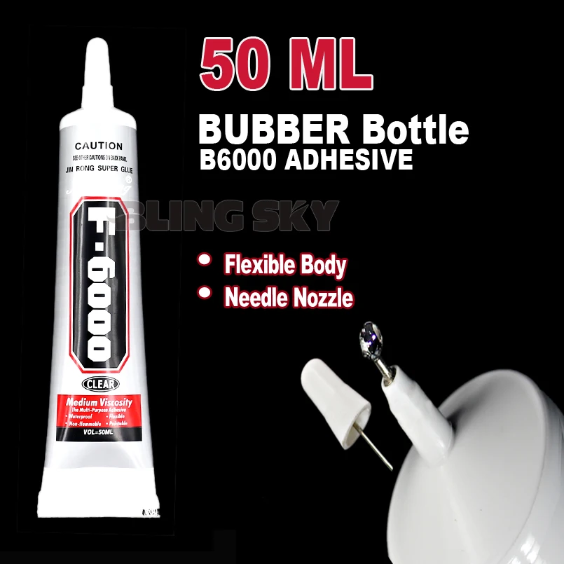 

50ml F6000 Needle Nozzle Rubber Bottle Adhesive Glue ,clear gel multi purpose work for DIY nail jewelry crystals rhinestones