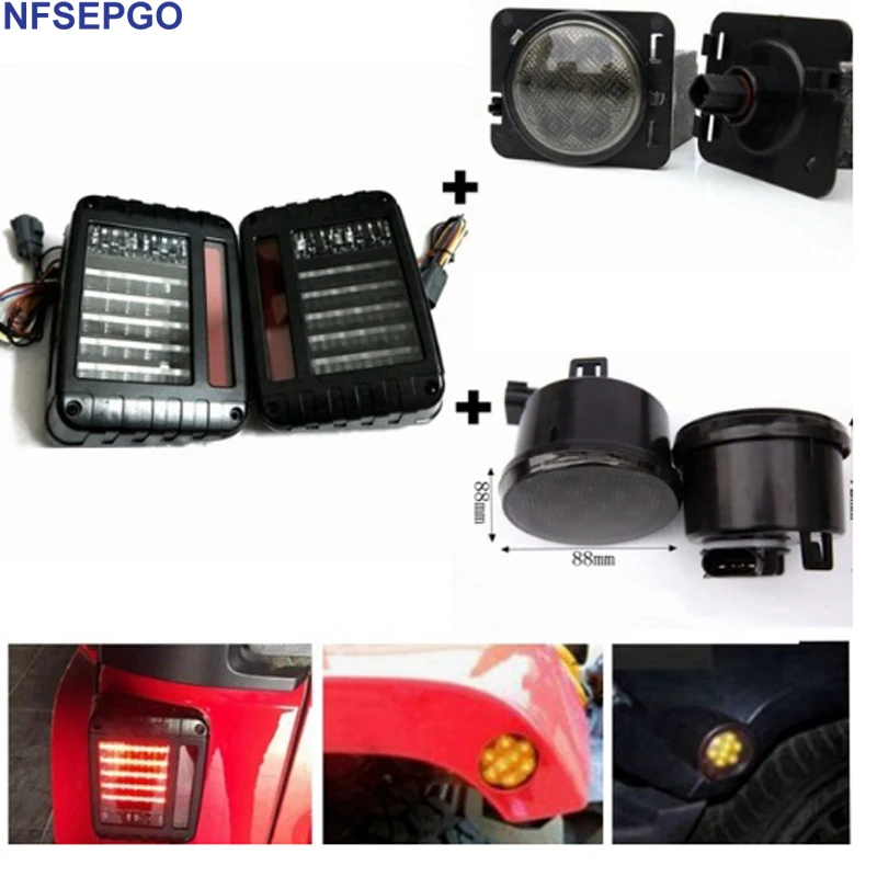 

Combo LED Rear TailLight Brake Turn Signal Reverse & LED Turn Signa & Fender Side Light Clear Lens for 07-16 Jeep Wrangler