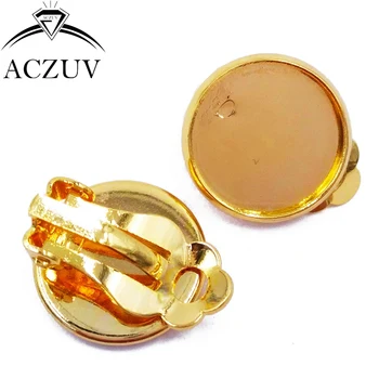 

Gold Plated 200pcs 10mm 12mm 14mm 16mm 18mm Cabochon Setting Earring Clip Findings Bezel Earring Blank Earring Base ECS003