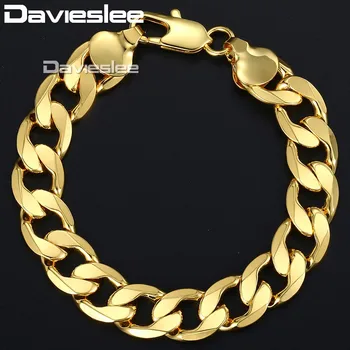 

Davieslee Men's Gold Bracelets Women Gold Filled Bracelet Curb Cuban Chain 12mm 20cm 23cm DLGB196