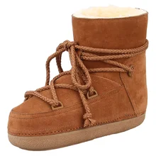 

women's leather cotton snow boots warm short tube 2018 new women winter boots warm lace up snow plush boots platform handmade