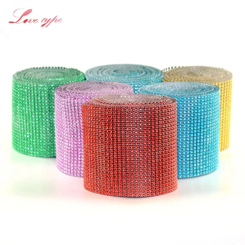 

1Yard/Lot Colorful Mesh Trim Bling Diamond Wrap Cake Roll Tulle Crystal Ribbon DIY Crafts Home Garden Wedding Party Decoration