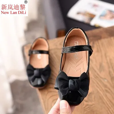 New Girls Shoes Spring Autumn Princess Lace PU Leather Shoes Cute Bowknot shoes For 3-11 Ages Toddler Shoes - Цвет: Черный