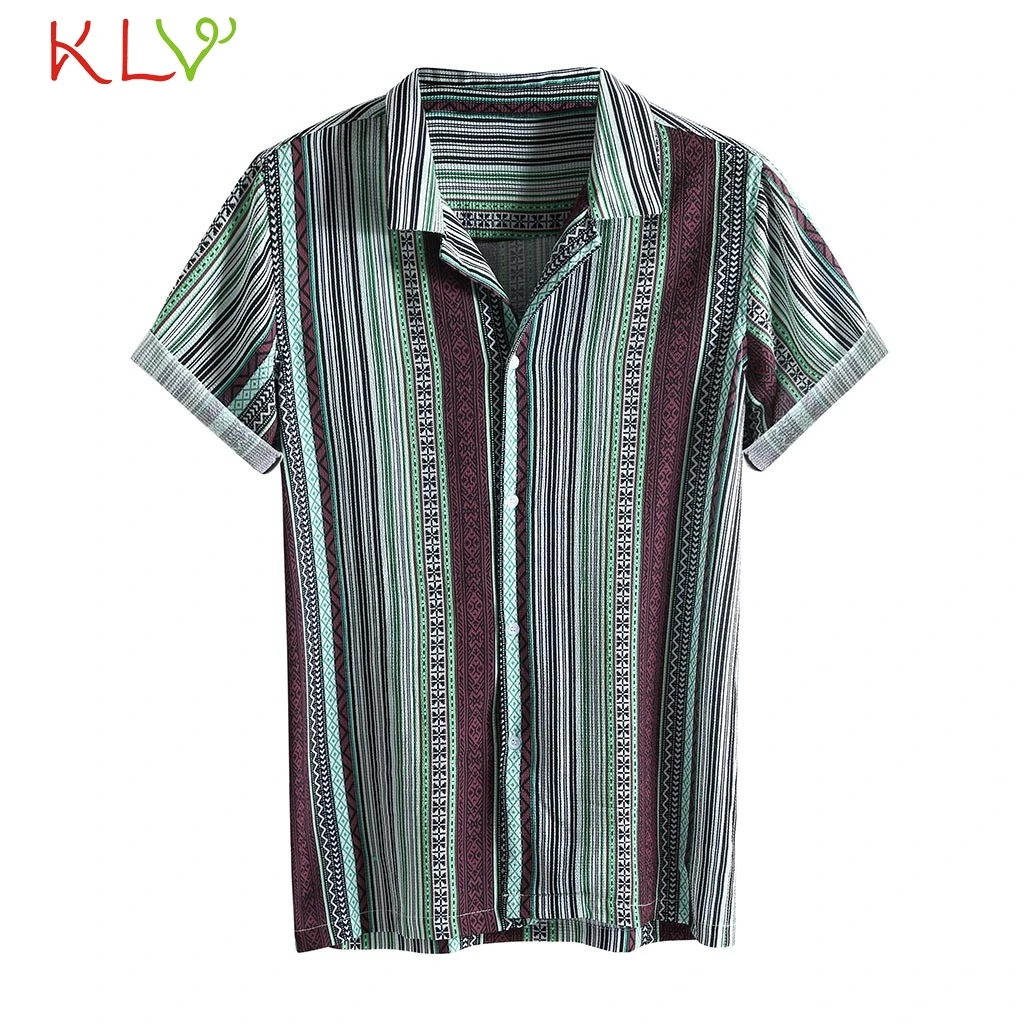 Blouse Shirt Men Rainbow Striped Hawaiian Holiday Short Sleeve Summer Casual Harajuku Top Camisa Hombre Street Clothes 19Je