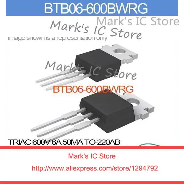 1 pc BTB06-600BWRG  BTB06-600BW  STM  Triac  6A  600V   50mA  TO220AB   NEW