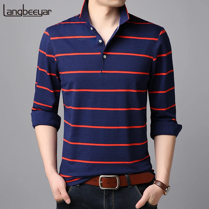 2018 New Fashion Brand Polo Shirt Men Korean Striped Long Sleeve Cotton