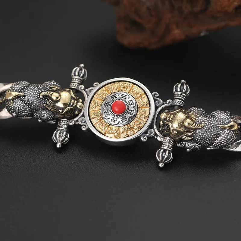 Бирюзовый Будда Ваджра мантра Зодиак отважных солдат вращающийся браслет 925 пробы серебряные ювелирные изделия мужской браслет 2