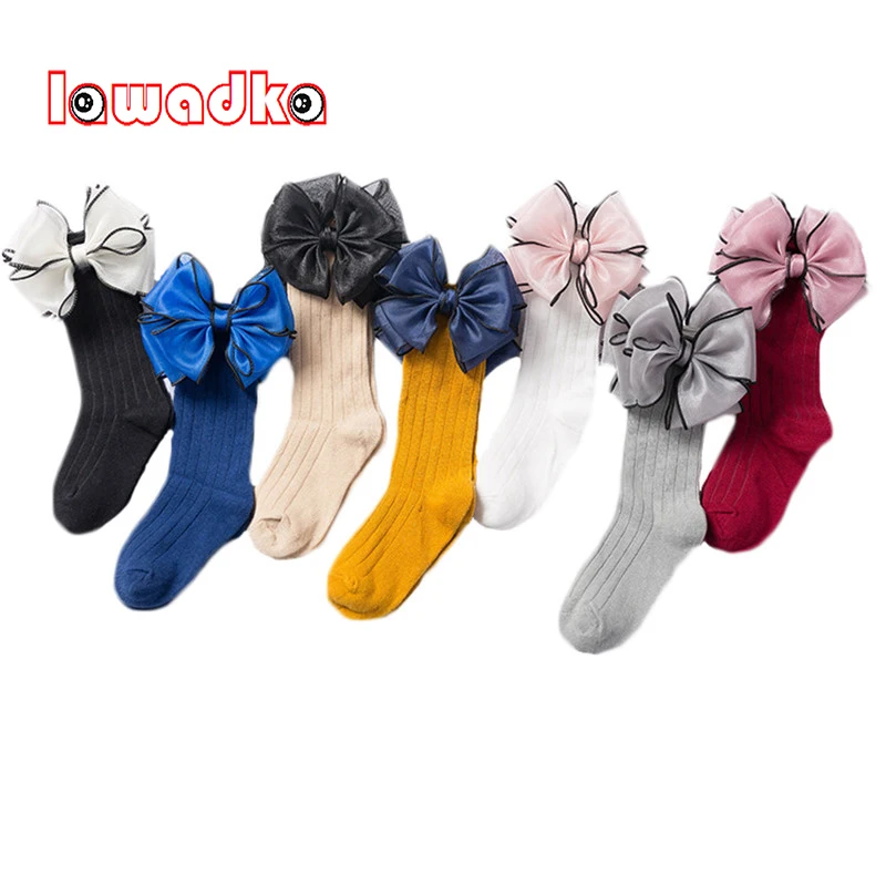 Beauté Bow fille dentelle chaussettes coton princesse chaussettes pour filles mode nouveau-né bébé longues chaussettes automne hiver enfants fille vêtements