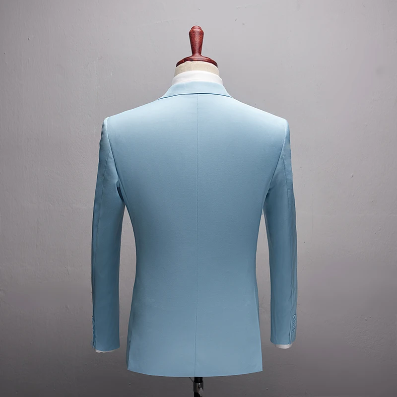 New High Quality Light blue Men's Suits Slim Fit Casual Business Suits Men Clothes Solid Formal Wear Wedding Groom Tuxedos