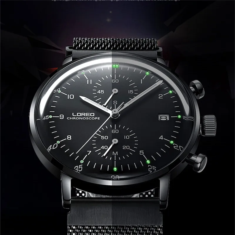 LOREO Luxury Brand Silver Steel Quartz Men Steel Watch Waterproof 50M Luminous Watches Calendar Watch Dropshipping