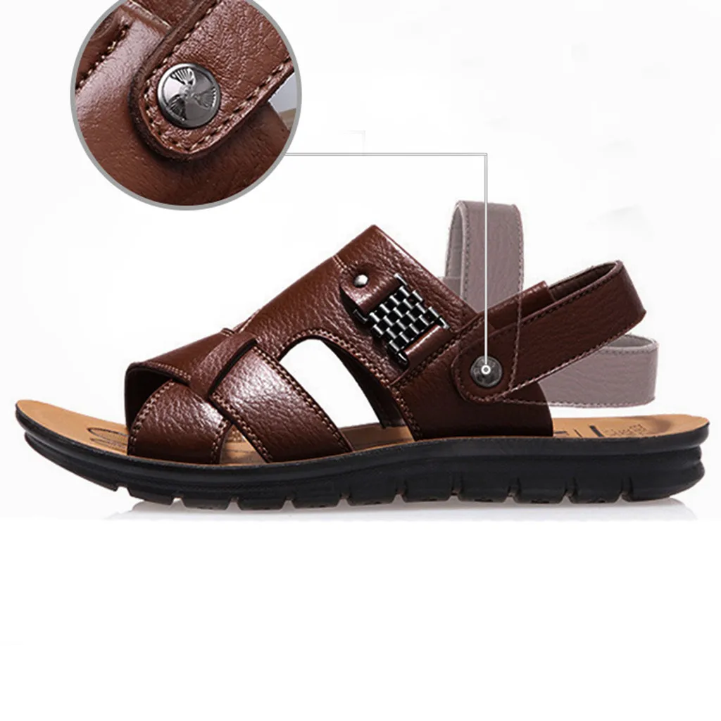 JAYCOSIN г., мягкие сандалии большого размера удобные мужские модные дышащие кожаные пляжные сандалии, обувь Шлепанцы для улицы APR3