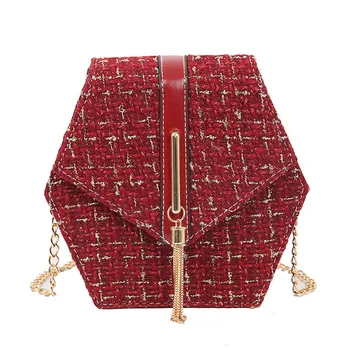 

2019 New Trend Women Handbag High Quality Chain Woolen Tassel Pentagon Package Fashion Small Shoulder Bag Woman Messenger bag