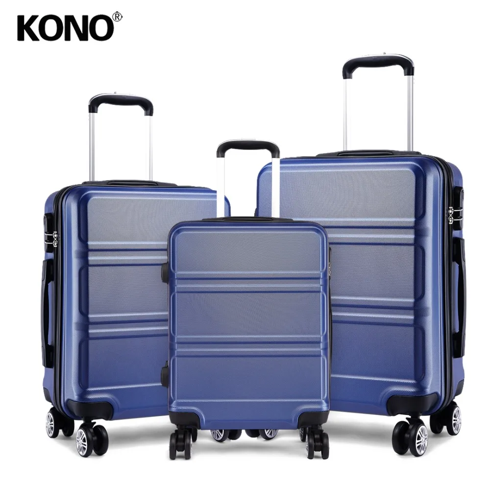 

KONO Suitcase Luggage Carry on Trolley Case Rolling Hand Travel Bags 4 Wheels Spinner Hardside ABS 20 24 28 Inch Set Navy K1871L