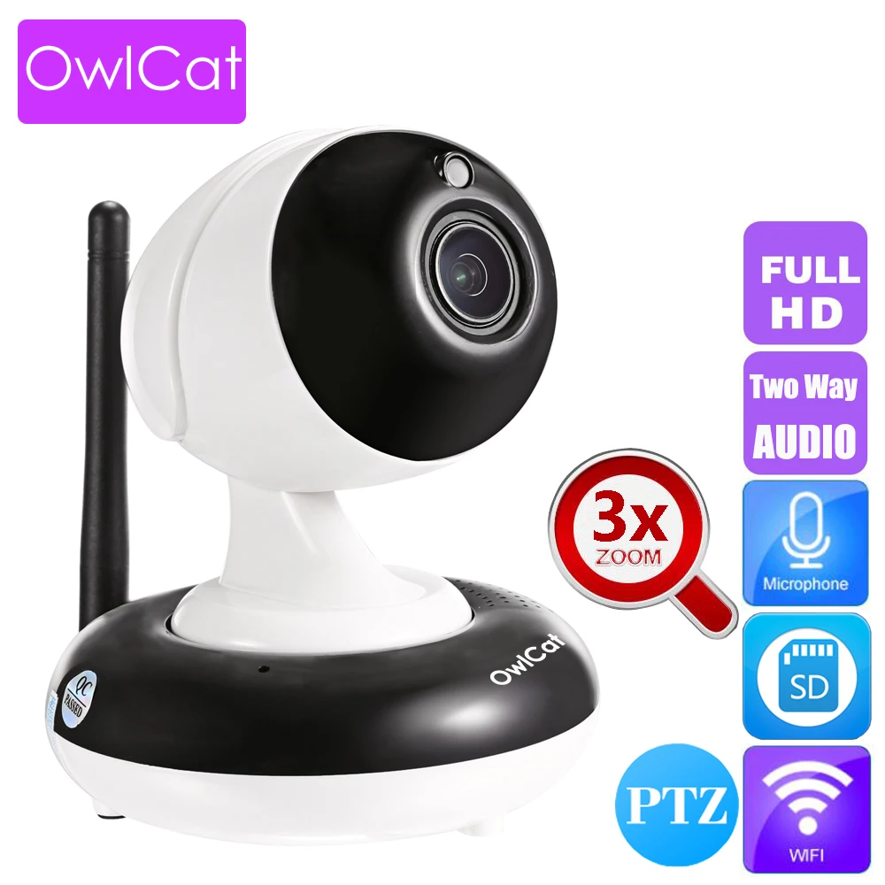 

OwlCat HD 960P CCTV Video Baby Monitor WiFi IP Camera Dome Wireless Surveillance Web Cam 3x PTZ Two Way Audio Talk Intercom
