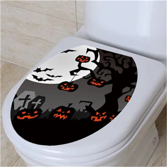Toilet Seat Wall Sticker Decals Vinyl Art Wallpaper Toilet Seat Wall Sticker Decals Vinyl Art Wallpaper Removable Decor Horror Pumpkin Bat Print Stickers 33x28cm