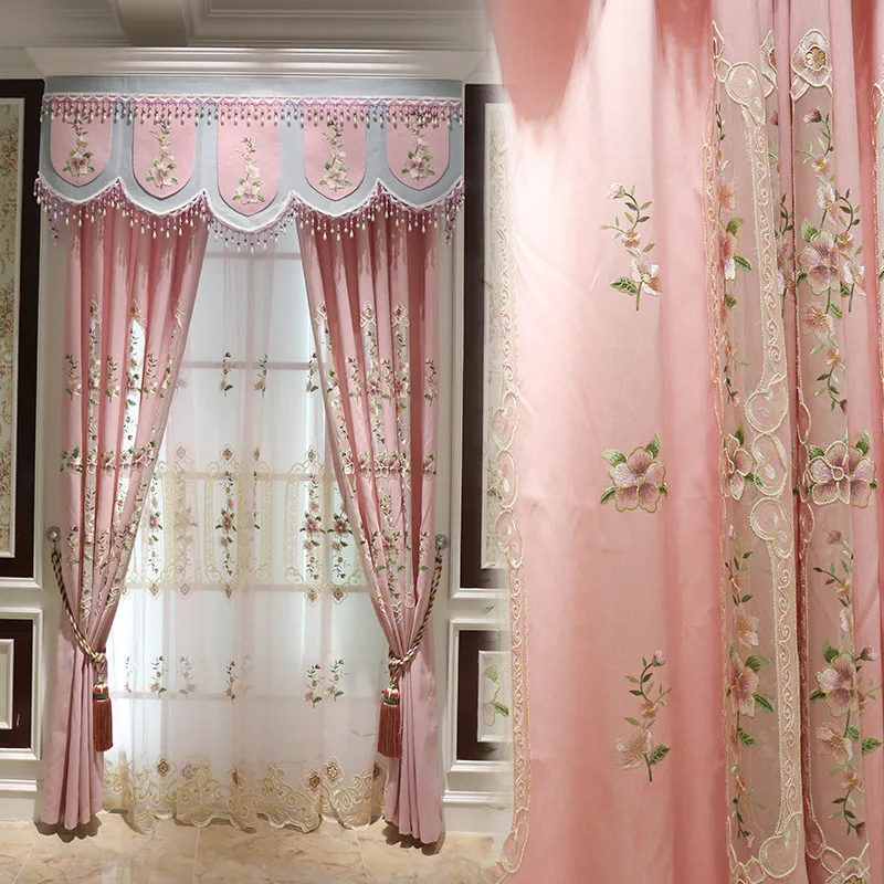 

Custom curtains Princess simple American pastoral girl wedding room cotton embroidered cloth blackout curtain tulle valance N216