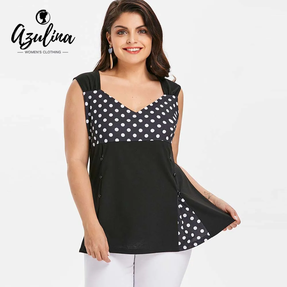 Buy AZULINA Plus Size Polka Dot Buttons Insert Tank