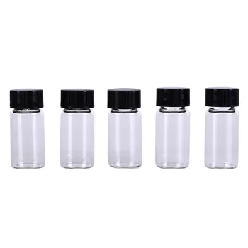 

5pcs/lot Clear Containers Transparent Glass Bottle With Black Screw Cap 5ml Lab Glass Vials Small Cute Bottles