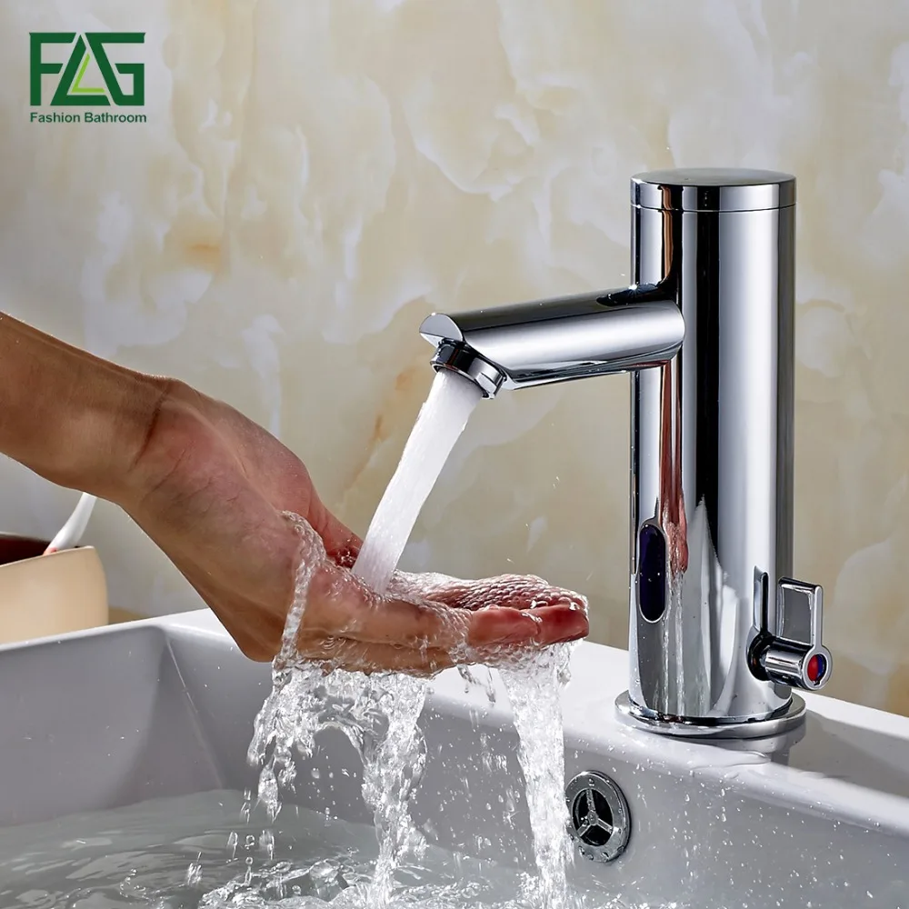 US $57.79 FLG Sensor Faucet Automatic Inflrared Sensor Hand Touch Tap Hot Cold Mixer Chrome Polished Sink Mixer Bathroom Tap Basin Faucets