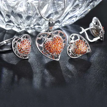 

Madrry Upscale Zircon Heart Shape Wedding Jewelry Sets Pendant Necklace&Earrings&Ring Crystal Lady Conjunto De Joias Bijuterias