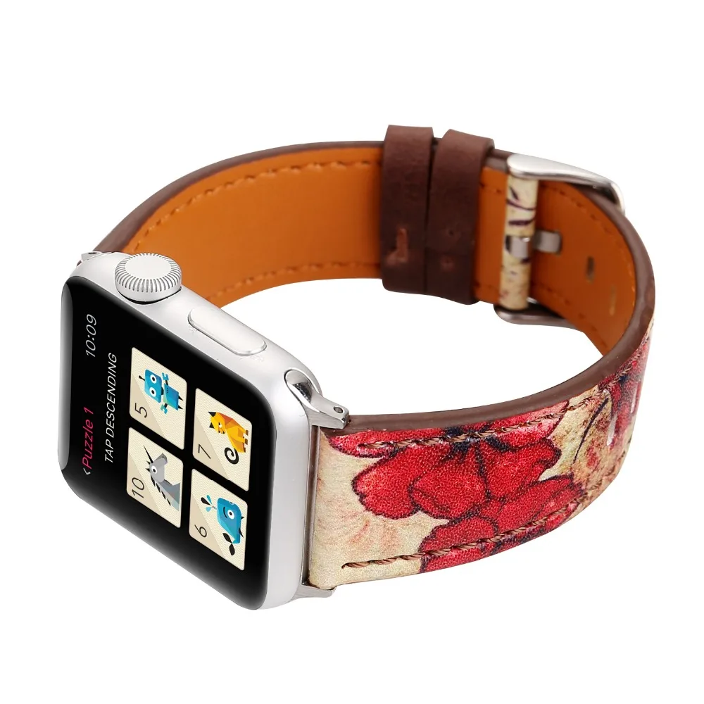 Цветочный принт ремешок для apple watch series 4 3 2 сменный Браслет из мягкой кожи Браслет для apple iwatch 38/40/42/44