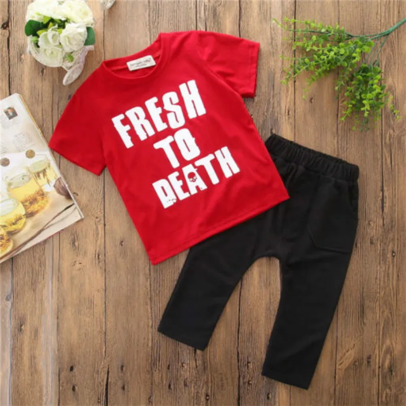 Toddler Kids Boys Summer T shirt Tops Long Pants Casual Outfits Set