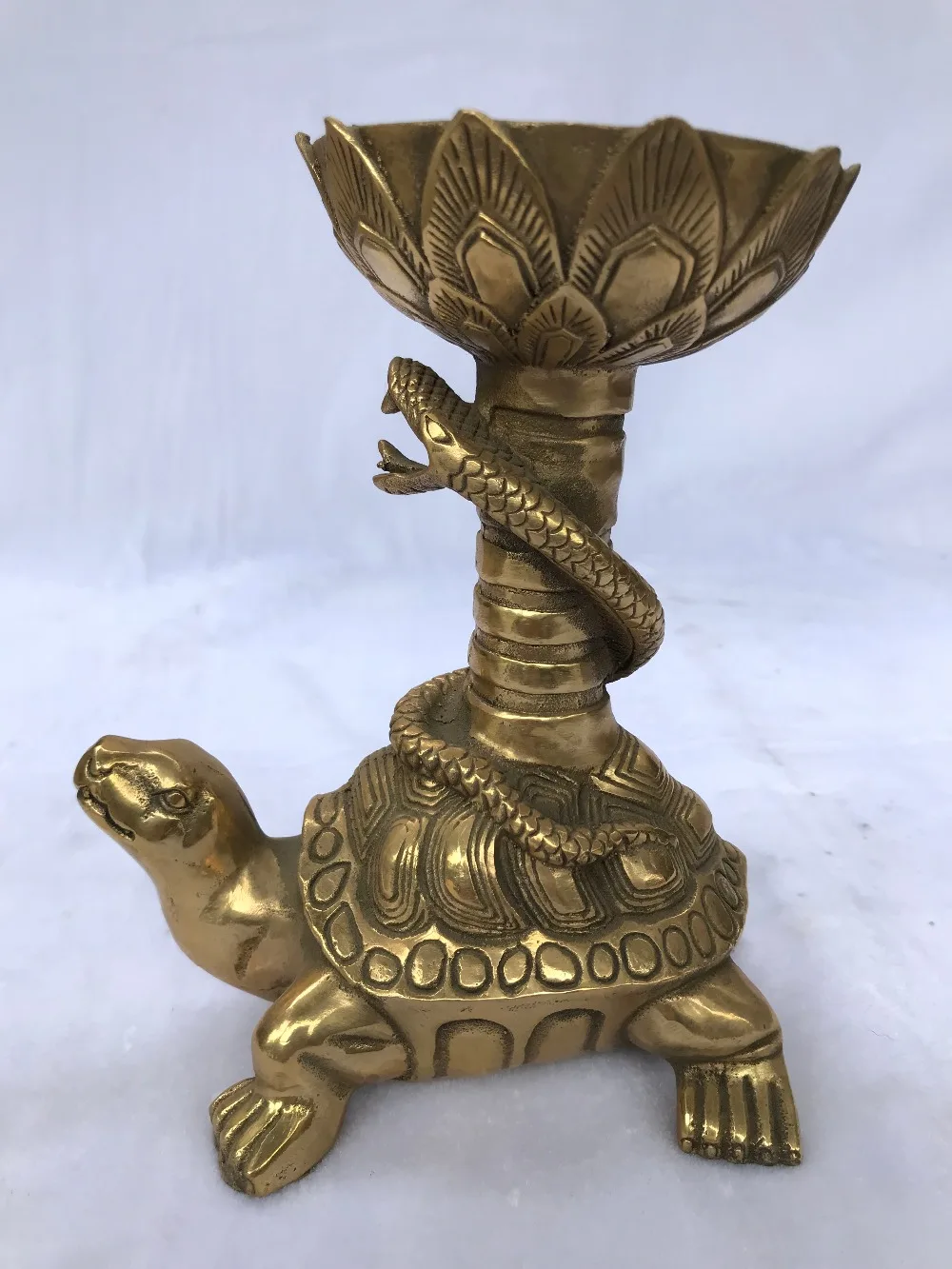 

China copper Tortoise Snake Lotus Candle Candlestick Oil Lamp