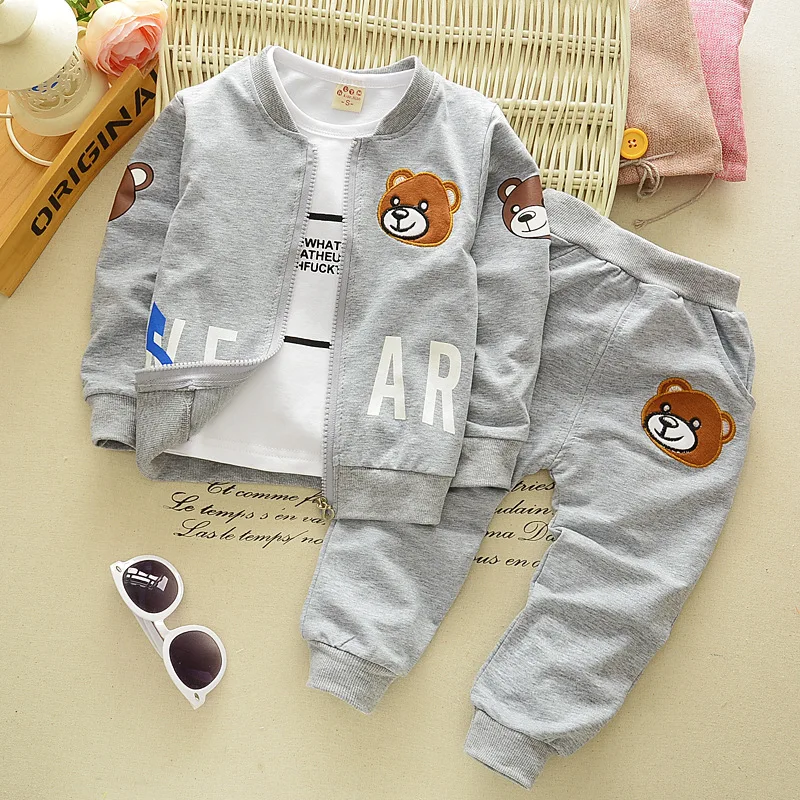 Chidren Kids Boys Gilrs Set Spring 3 Piece T shirt Sports Pants Sets Thick Leisure Coat